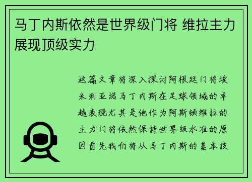 马丁内斯依然是世界级门将 维拉主力展现顶级实力